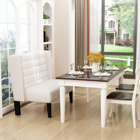 46" Small Modern Loveseat Settee Sofa 2-Seat Sofa Couch Tufted Love Seat Dining Bench with Nail Head Trim Back Banquette Sofas for Living Room Small Space Entryway Hallway,White Tongli