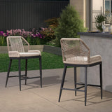 PURPLE LEAF Counter Height Bar Stools Set of 4 Rattan Wicker Outdoor Metal Boho Barstools with Back and Footrest Patio Garden Balcony Pool Bar Chairs PURPLE LEAF