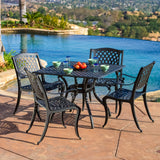 Christopher Knight Home Hallandale Cast Aluminum Outdoor Dining Set, 5-Pcs Set, Black Sand Christopher Knight Home