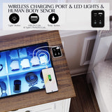 Lareth Farmhouse 6 Drawer Dresser for Bedroom 47 inch Wooden Double Chest of Drawers with Glass Top LED Lights Charging Station One Hidden Drawer Closet Dresser Tv Stand for Living Room, Antique White Lareth