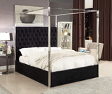 Meridian Furniture Porter Collection Modern | Contemporary Velvet Upholstered Bed with Deep Detailed Tufting and Chrome Canopy, Black, Queen Meridian Furniture