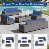 ASJMR Outdoor Patio Furniture Set, 12 Pieces Outdoor Sectional Furniture High Backrest Patio Set, All-Weather PE Rattan Patio Conversation Set w/Coffee Tables & Cushions-(Dark Blue) ASJMR