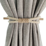 Curtain Holdbacks Boho Tiebacks for Drapes, Farmhouse Jute Rope Cotton Tie Backs with Rustic Wood Club, Curtain Accessories Holders for Indoor Outdoor Use, Set of 4 WARMTONE