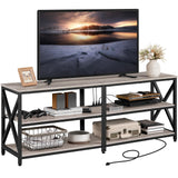 Yaheetech TV Stand with Power Outlet for 75 Inch TV, 3 Tiers TV Storage Cabinet Entertainment Center, Retro 63 Inch Long TV Console Table with Charging Station for Living Room, Gray Yaheetech