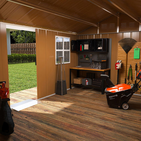 Storage Shed With Windows, Lockable Door & Ventilation For Backyard Tool Organization - Brown HouseOfZazla