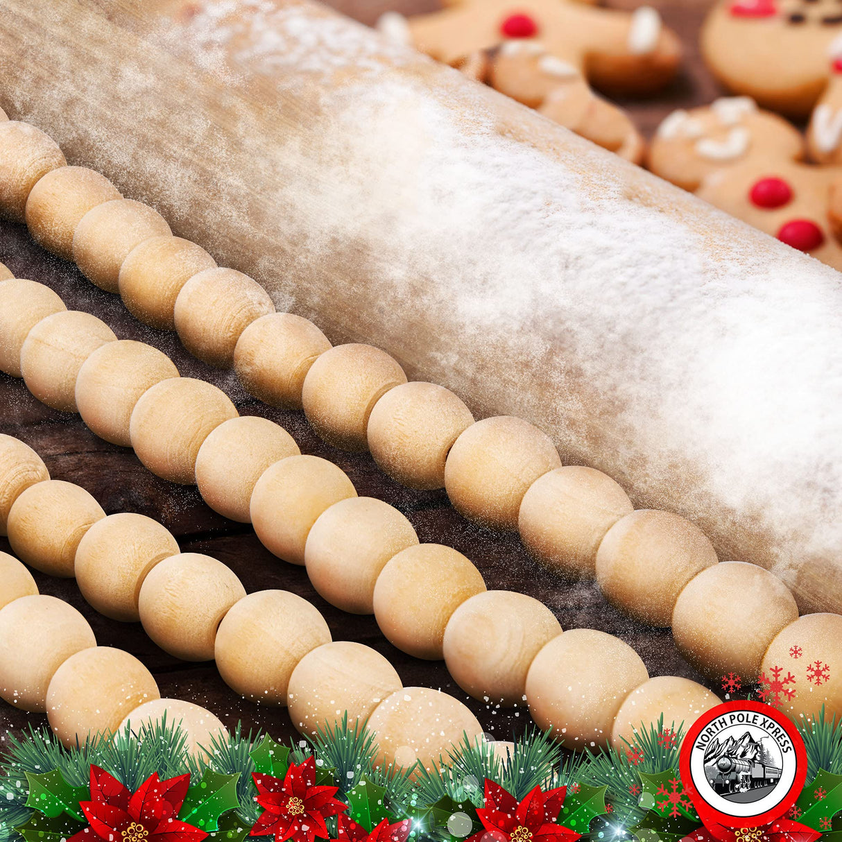 9 Foot Natural Wood Bead Christmas Garland | Wooden Christmas Tree Garland Perfect for Rustic Natural Country Farmhouse Trees | Garland Christmas Decorations for Indoor Use NorthPoleXpress