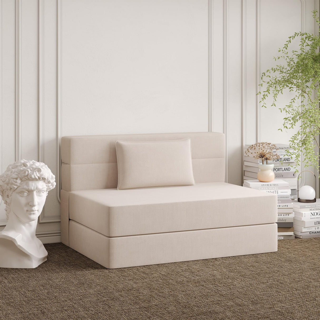 Luoxiao Folding Sofa Bed Twin with Pillow, Portable Foldable Sofa Bed for Travel, Camping, Guest, Trifold Mattress with Breathable & Washable Cover, Convertible and Easy to Storage, Off White Luoxiao