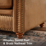 ONBRILL 84" Faux Leather Couch, Mid-Century Modern Couch w/Brass Nailhead Trim, 3 Seater Leather Sofa Couch w/Rolled Arm, Pocket Spring Cushions, Gourd Feet, Brown Couch Leather Sofas for Living Room ONBRILL