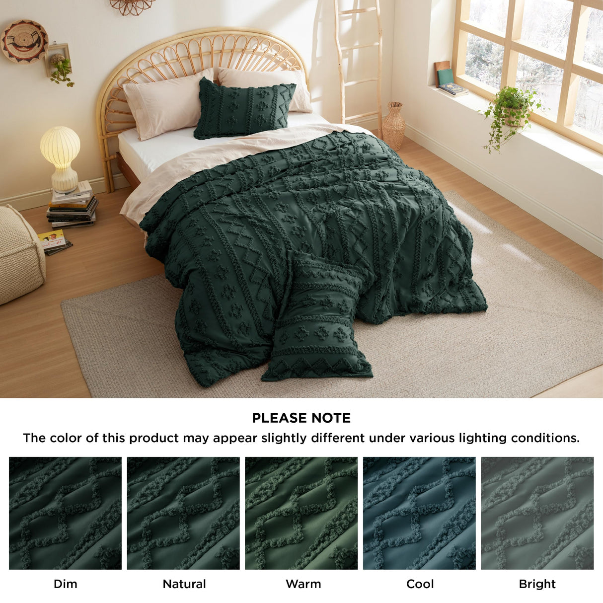 Bedsure Tufted Boho Comforter Set King Size - Emerald Green Boho Bed Set, GentleSoft™ 3 Pieces Farmhouse Shabby Chic Embroidery Bedding, Gifts for Woman, Soft Jacquard King Comforter for All Seasons Bedsure