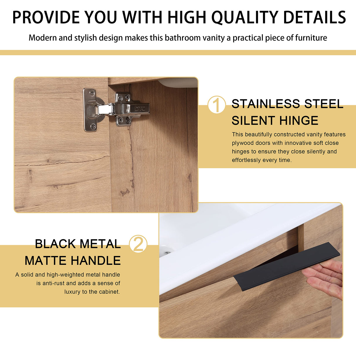 Malwee 22" Floating Bathroom Vanity with Sink, 22 Inch Single Sink Wall Mounted Bathroom Vanity, with 1 Door and White Ceramic Basin Sink Top (002-22) Malwee