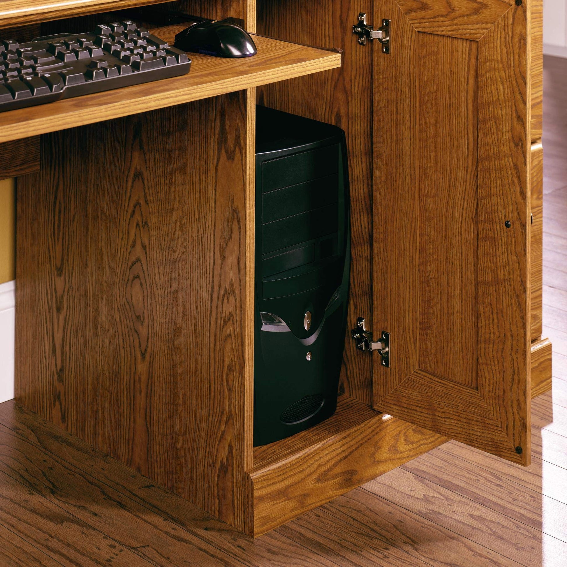 Sauder Orchard Hills Computer Desk with Hutch, Carolina Oak finish - WoodArtSupply