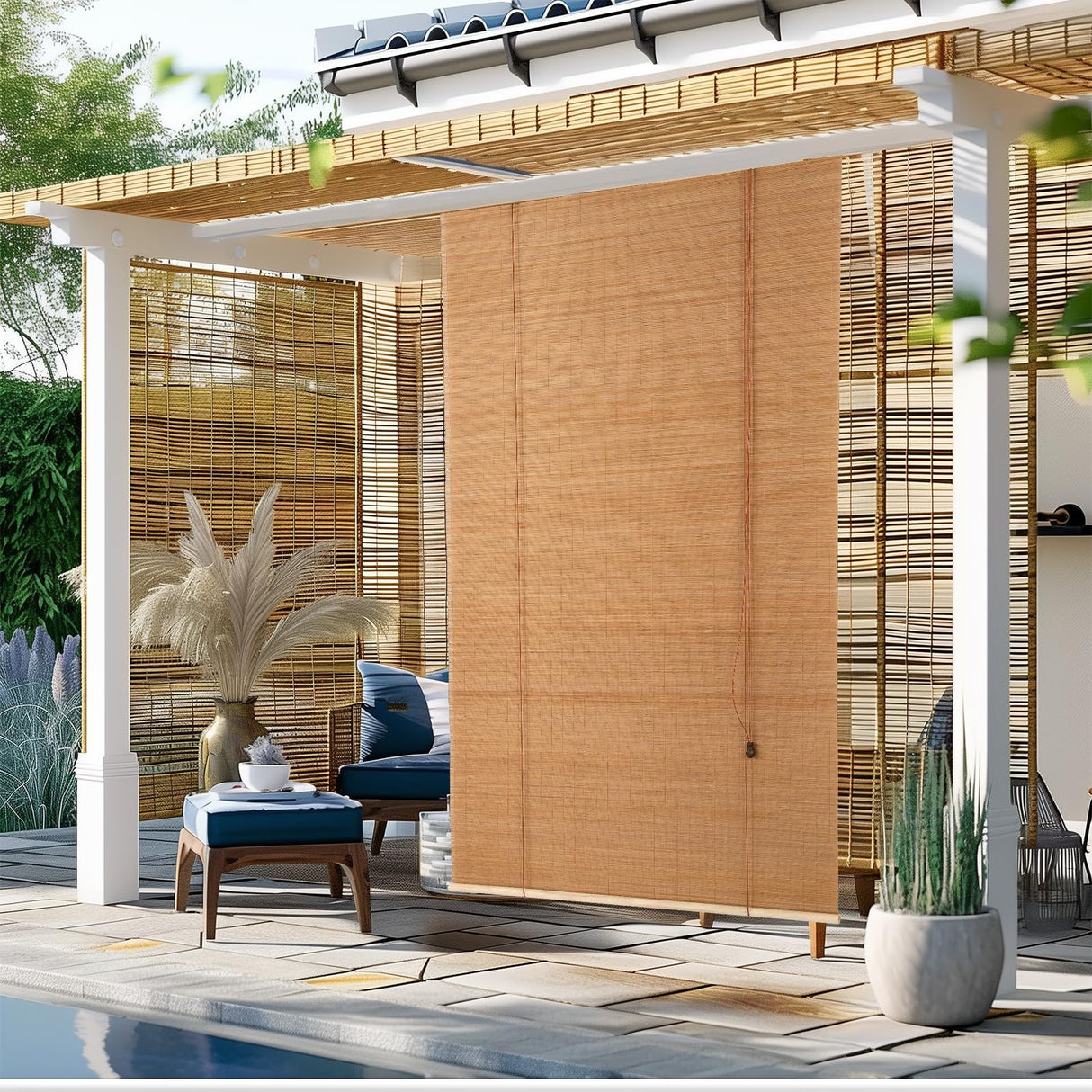 CSBWDLT Bamboo Roller Blinds Shades, Vertical Lifting and Breathable Waterproof Design, Sun Shade and Ventilation, Easy Installation,48" Wx72 H CSBWDLT