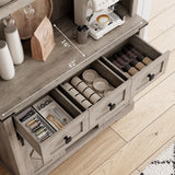 72" Farmhouse Bar Cabinet with Sliding Barn Door, Tall Kitchen Buffet with Storage Hutch and 3 Drawer, Rustic Coffee Wine Bar Sideboard with Wine & Glasses Rack, for Living Room, Washed Grey GarveeHome