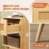 WLIVE Rattan Nightstand with Charging Station, Boho Night Stand, Small Bedroom Side Table, End Table with Drawer and Storage, Wood Bedside Table for Bedroom, Small Spaces, Natural Oak WLIVE