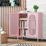 Fumedo 2 Mesh Door Metal Storage Cabinet for Bed Room,Living Room,Home,Hotel,Office,Garage,Kitchen,3-Tier,2 Removable Shelves (Mesh Door Cabinet, Pink) Fumedo