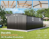 AMERLIFE 13x21x8.4 FT Outdoor Metal Garage Shed, Extra Large Storage Shed with Double Hinged Doors & 4 Windows, Carport for Car, Truck, Bicycle and Equipment Storage, Dark Gray AMERLIFE
