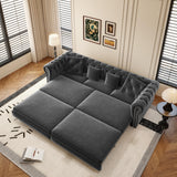 89" Velvet Pull Out Sofa Bed - 3-in-1 Convertible Sleeper Sofa with Ottoman, Button Tufted Chesterfield Sofa, Pull-out King Size Couch Bed, Space Saving for Small Spaces Apartments, Living Room, Grey Justdwells