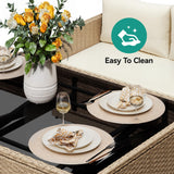 YITAHOME L-Shaped Patio Furniture Set, All Weather Wicker Outdoor Sectional Sofa Conversation Set with Dining Table and Ottoman, Light Brown+Beige YITAHOME