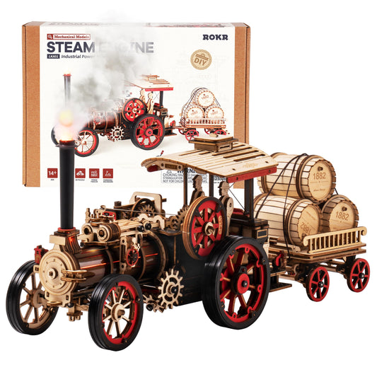 ROKR 3D Puzzle for Adults Steam Engine Tractor Locomotive Model Kit Electric Vintage Car Assembly Wooden Puzzles Vehicle Hobbies for Men Birthday Christmas - WoodArtSupply