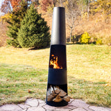 Sunnydaze 59" H Steel Outdoor Chiminea Fire Pit with Built-in Log Holder - Metal Fireplace with Chimney - Includes Poker Sunnydaze