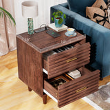 Night Stand with Charging Station Set of 2, Side Table with 2 Drawers, Mid Century Modern End Table with Storage, Wood Bedside Table with USB Ports and Outlets, Nightstand for Bedroom, Brown 2PCS Alohappy