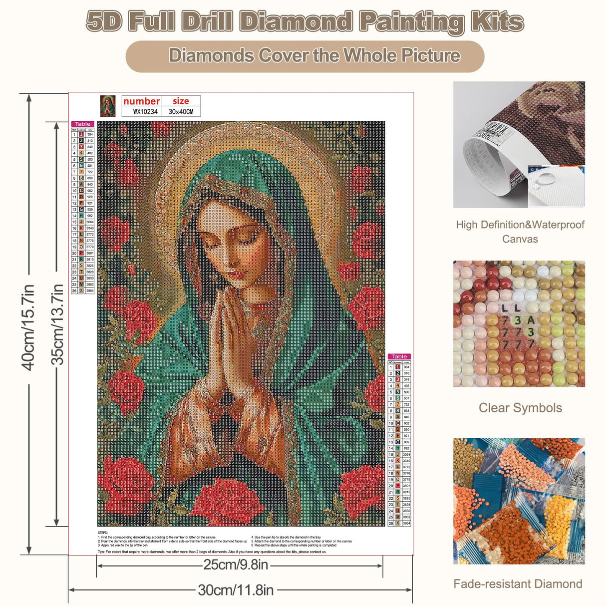 CEOVR Virgin Mary Diamond Painting Kits for Adults, Nativity Diamond Art Dots 5D Full Drill DIY Gem Art, Adult Crafts Kits Arts and Crafts, Wall Decor for Home Office 12x16in CEOVR