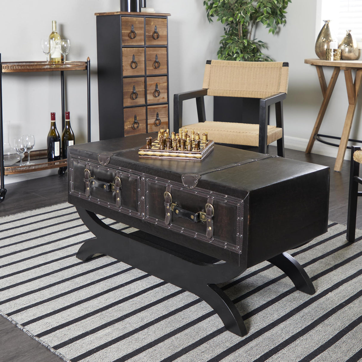 Deco 79 Faux Leather Living Room Coffee Table Vintage Faux Leather 2 Drawer Table with Curved Style Leg Stand, Center Table 40" x 19" x 21", Brown Deco 79