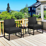 Yaheetech 3 Pieces Rattan Bistro Set, Indoor/Outdoor Wicker Patio Modern Conversation Furniture, 2 Chairs & Tempered Glass Coffee Table for Garden, Balcony, Backyard, Poolside, Black Yaheetech