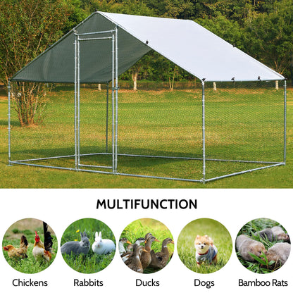 TOETOL Metal Chicken Coop with Run Walkin Poultry Habitat Supplies with Waterproof and Anti-Ultraviolet Cover for Backyard Farm Garden, Cage for Rabbits/Cats/Dogs(6.5' L x 9.8' W x 6.5' H)