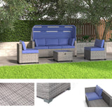 olimix Patio Furniture Set, 6 Pieces All Weather Wicker Rattan Conversation Set with Canopy, Outdoor Sectional Sofa Set w/Adjustable Backrest, Chaise Chair Daybed w/Storage Table, Grayish-White/Blue olimix