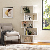 Yusong Modern 5-Tier Geometric Bookcase in White - Stylish S-Shaped Bookshelf for Home & Office Yusong