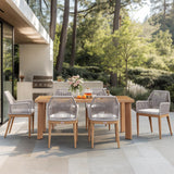 PURPLE LEAF 7 Pieces Patio Dining Set Aluminum Modern Rectangular Table and Rattan Arm Chairs with Cushions for Kitchen Porch Garden Outdoor Furniture Sets, Teak PURPLE LEAF