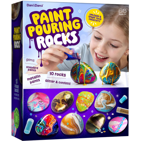 Dan&Darci Paint Pouring Rocks for Kids - Rock Painting Kit - Arts and Crafts for Kid Ages 8-12 - Craft for Girls 6 7 8 Year Old Girl - Birthday Christmas Gifts for Boys - Art Kits - Toys for Age 6-7 Dan&Darci
