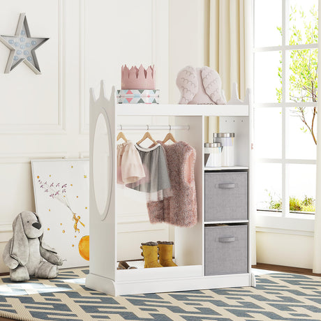 UTEX Kids Play Armoire with Mirror, Storage Bins and Closet for Dress Up and Costumes (White) UTEX