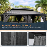 HAPPATIO 12' x 20' Hardtop Gazebo, Outdoor Aluminum Frame Gazebo with Galvanized Steel, Double Roof Permanent Patio Metal Gazebo Canopy with Netting and Curtains for Backyard, Patio, Deck (Gray) HAPPATIO