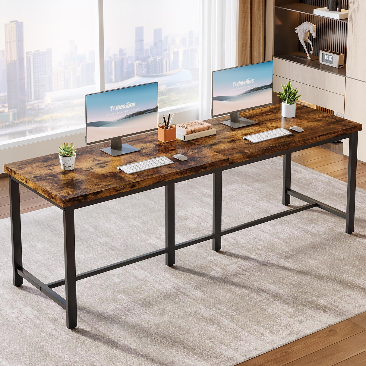 Tribesigns 78.7 Inch Extra Long Computer Desk for 2 Person, Double Long Desk Workstation, Dual Monitor Workstation for Home Office Tribesigns