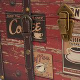 Household Essentials Medium Decorative Trunk, Coffee Shop Faux Decoupage, Antique Exterior, Leather and Metal Accents, Fabric Interior, Hinged Lid, Brown Household Essentials