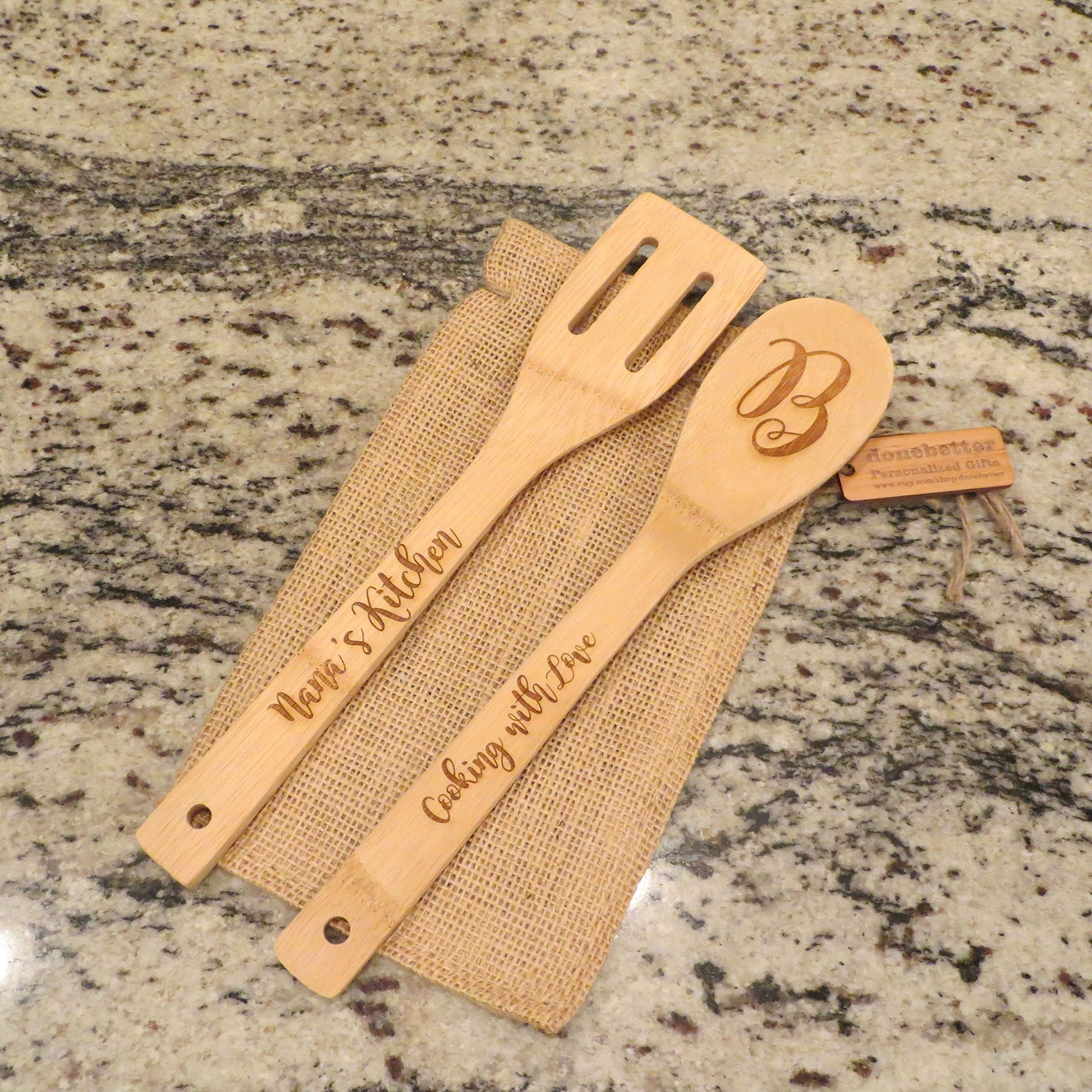 Personalized Wooden Bamboo Spoon and Spatula - WoodArtSupply