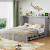 Harper & Bright Designs Queen Size Murphy Bed, Wood Queen Wall Bed with Drawer and a Set of Sockets & USB Ports, Pulley Structure Design, Gray Harper & Bright Designs