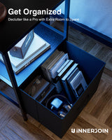 Innerjoin Side Table with Storage, LED Night Stand with A&C Charging Station, End Tables Living Room, Nightstand for Bedroom with Fabric Drawer, Black Innerjoin