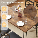 VECELO 5-Piece Dining Table Set for Home Kitchen Small Space Breakfast Nook, 4 Faux Leather Metal Frame Chairs, Retro Brown VECELO