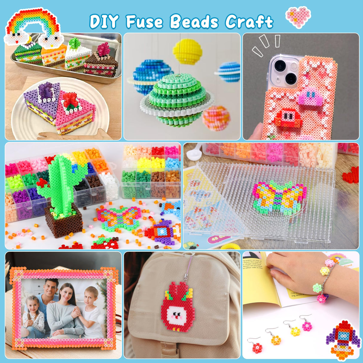 Pllieay 5mm Fuse Bead Kit with Upgraded Iron, 48 Colors Melty Beads for Craft, Iron Beads Set Including 2 Pegboards, Ironing Paper and Chain Accessories for Arts Crafts Easter Christmas Birthday Pllieay