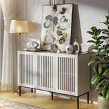 BVIUNTWO 47" Farmhouse Buffet Cabinet with Metal Base, Adjustable Shelves & 3 Doors, Antique White Storage Sideboard for Kitchen, Dining & Living Room BVIUNTWO