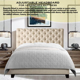 Rosevera Gideon Bed Frame, Fabric Upholstered Bed Frame with Adjustable Headboard, Chesterfield-StyledWood Slat Support, Easy Assembly, Full, Beige Rosevera