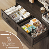 HOSTACK 71“ Tall Kitchen Pantry Storage Cabinet, Modern Kitchen Hutch Bar Cabinet with Microwave Stand, Wood Buffet Sideboard with Hutch, Cupboard with Drawers, Shelves for Dining Room, Dark Brown HOSTACK