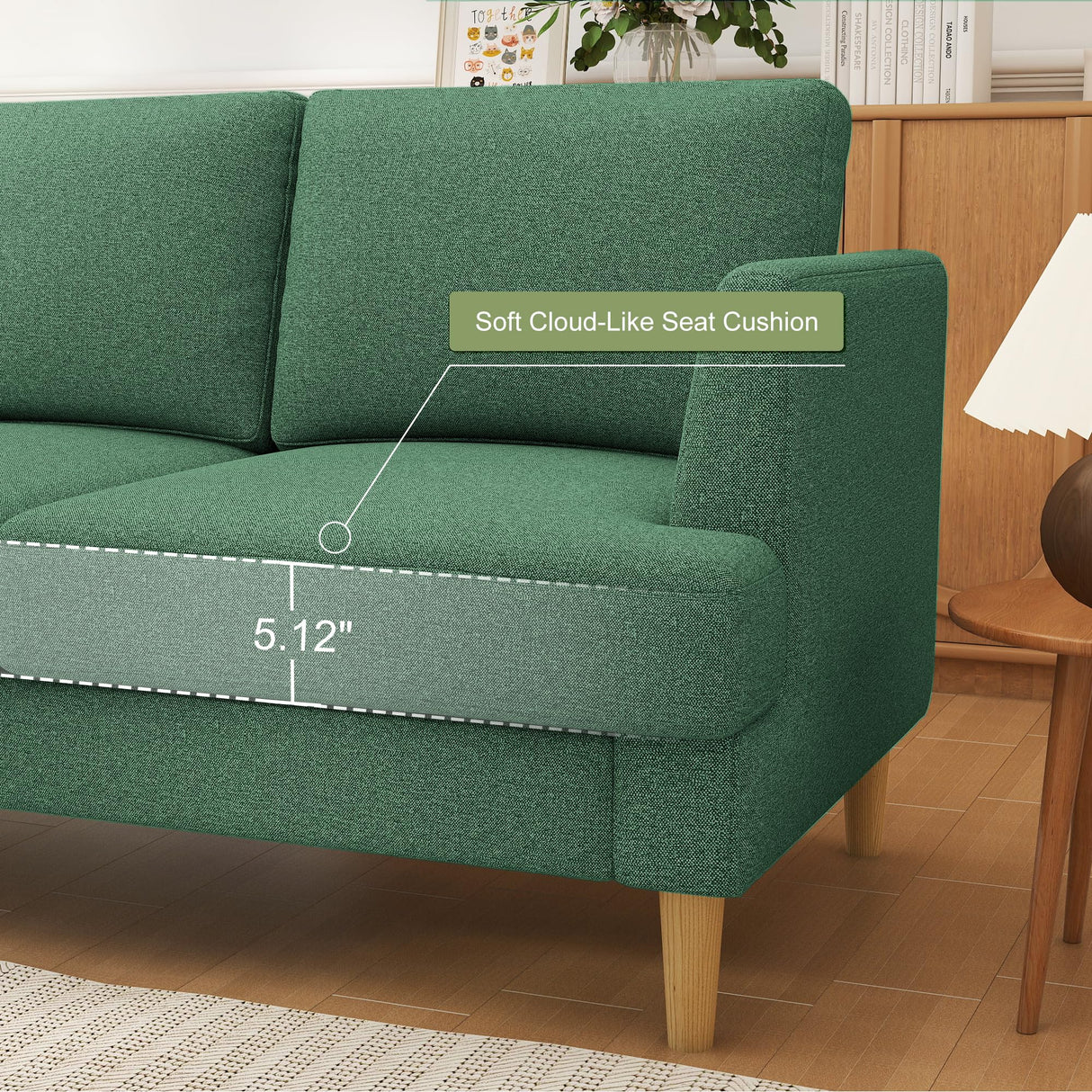 Busaurus Loveseat Sofa 56", Small Couches for Small Spaces Love Seat with 2-Seat Upholstered Cushion, Mid Century Modern Sofa Couches for Living Room, Deep Couch for Bedroom, Apartment, Green Busaurus