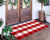 Christmas Outdoor Rugs 24 x 51''Red White Buffalo Plaid Front Porch Rug Hand-Woven Machine Washable Indoor/Outdoor Layered Door Mats for Entryway/Bedroom/Outdoor BUAGETUP