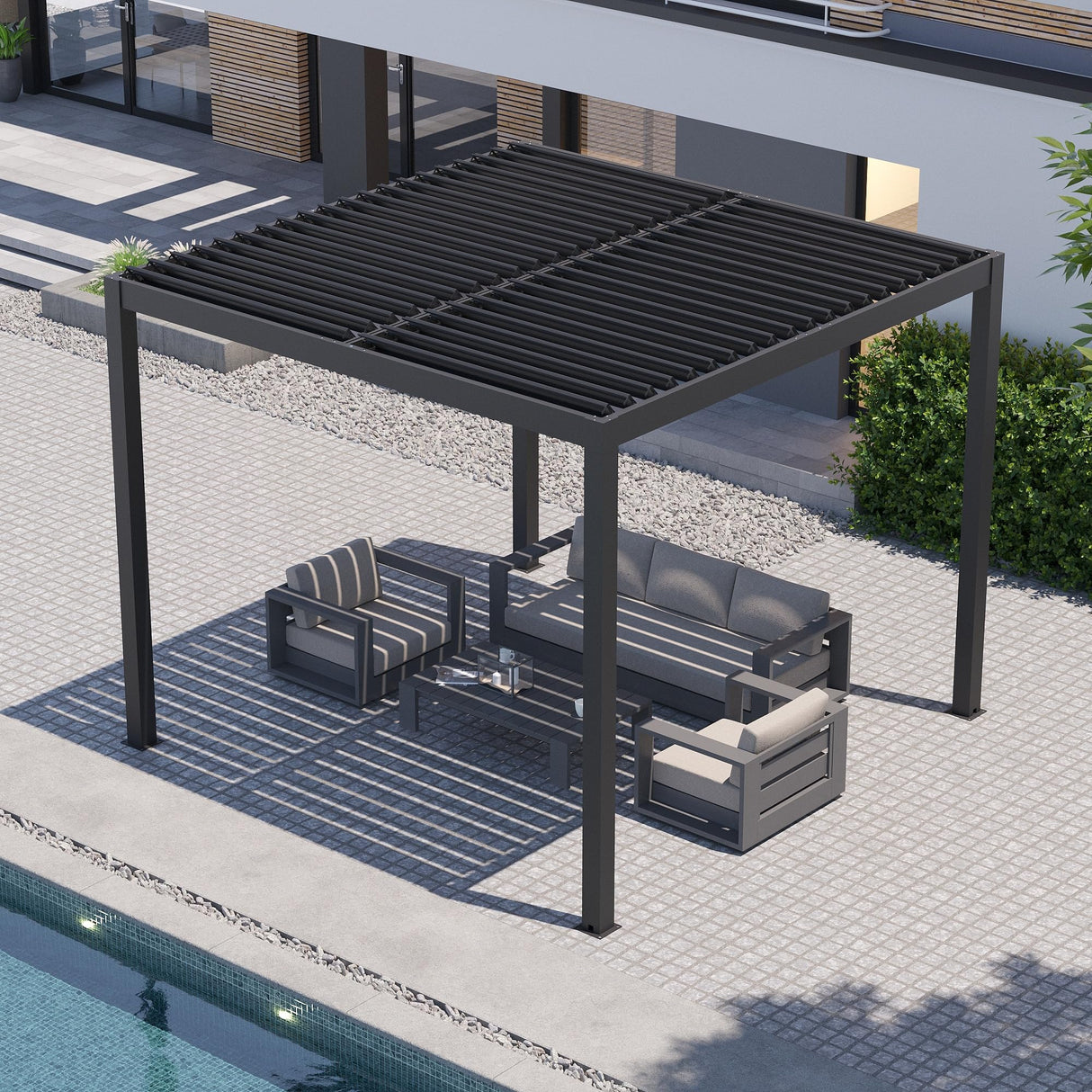 Outdoor Louvered Pergola 10' x 10', Aluminum Louvered Pergola with Adjustable Roof, Adjustable Pergolas for Outdoor Deck, Patio, Lawn & Garden GS CHIER