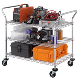 Finnhomy 3-Tier Commercial Grade Rolling Cart, Heavy Duty Utility Cart, Carts with Wheels and Handles, Kitchen Cart on Wheels, Metal Serving Cart with 600 lbs Capacity, Shelf Size 24" D x 40" W, NSF Finnhomy