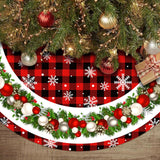 48 Inch Christmas Tree Skirt Red and Black Buffalo Plaid Christmas Tree Skirt, Snowflake Bells Decoration, New Year's Eve Holiday Party Outdoor Decoration Staraise